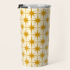 Retro Vintage 50s Starbursts Pattern in Cream and Honey Mustard Travel Mug Gallery Image 3