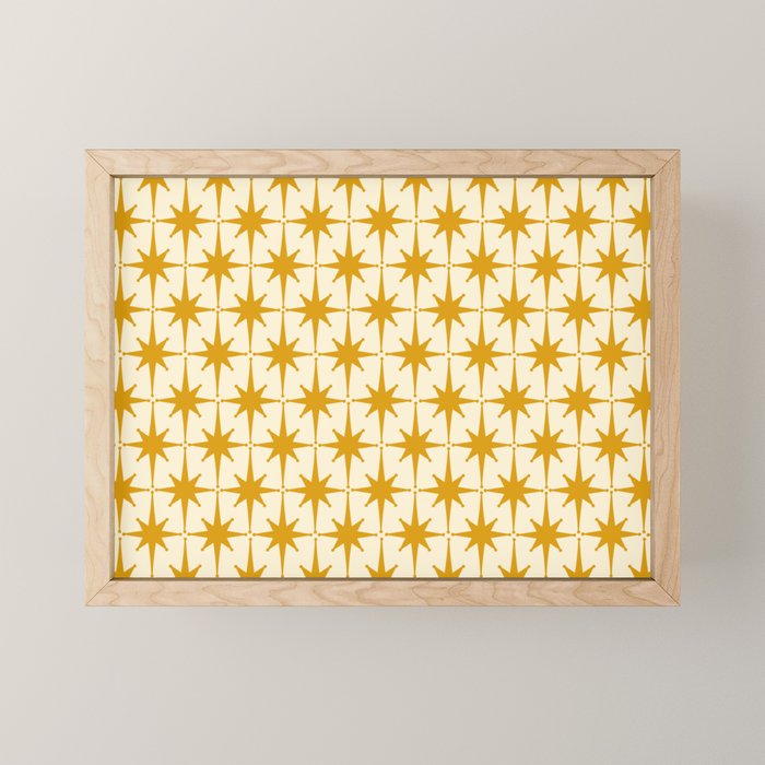 Retro Vintage 50s Starbursts Pattern in Cream and Honey Mustard Mini Art Print Gallery Image 1