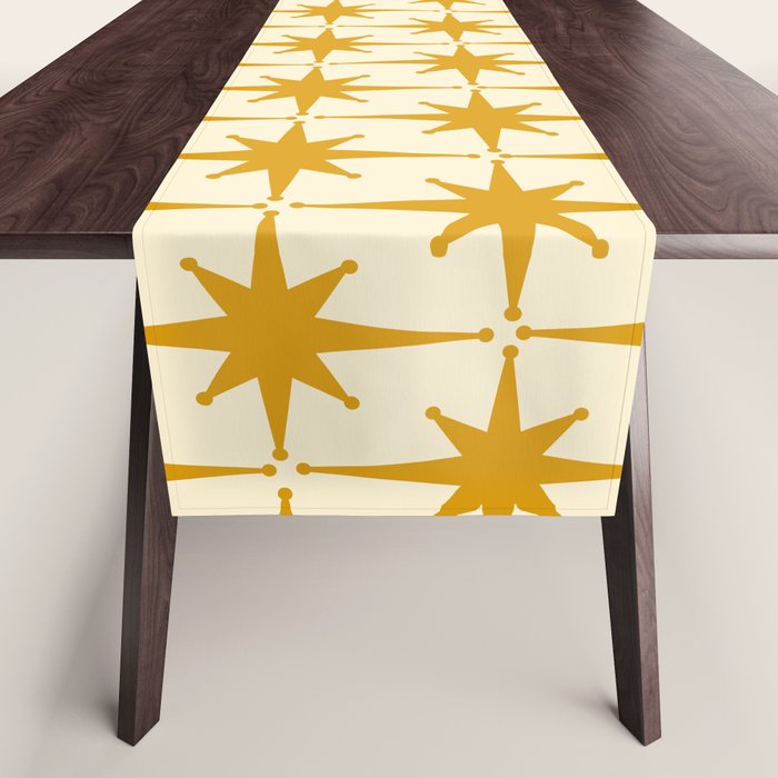 Retro Vintage 50s Starbursts Pattern in Cream and Honey Mustard Table Runner Gallery Image 1