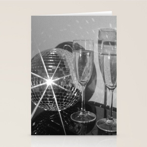 Sparkling Disco Ball Champagne Glasses Retro Black and White Party  Photography Wall Decor Stationery Card Gallery Image 1
