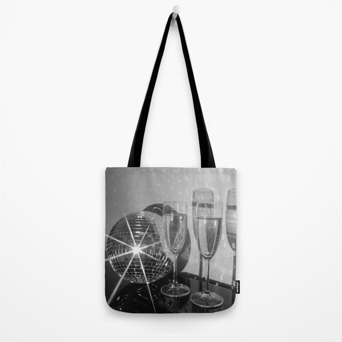 Sparkling Disco Ball Champagne Glasses Retro Black and White Party  Photography Wall Decor Tote Bag Gallery Image 2