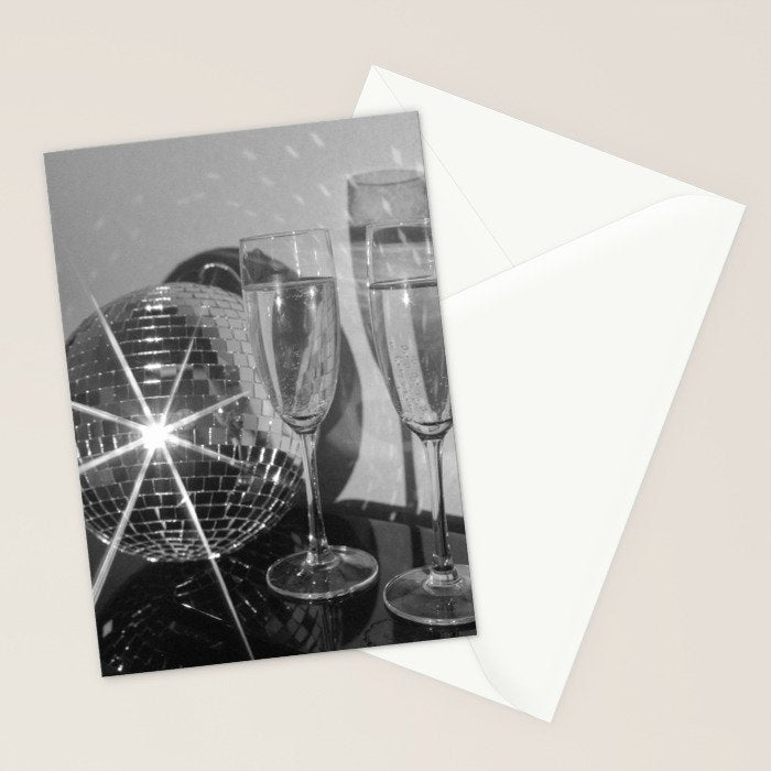 Sparkling Disco Ball Champagne Glasses Retro Black and White Party  Photography Wall Decor Stationery Card Gallery Image 2