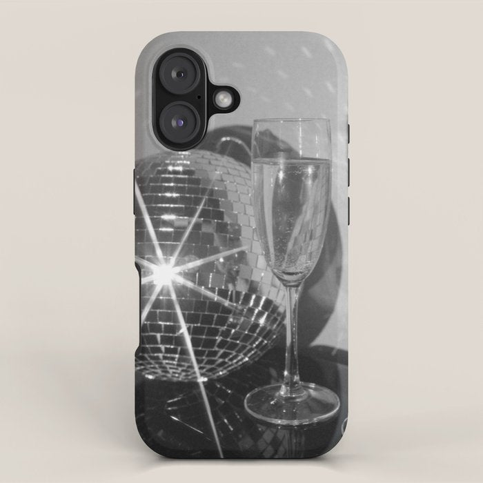 Sparkling Disco Ball Champagne Glasses Retro Black and White Party  Photography Wall Decor iPhone Case Gallery Image 1