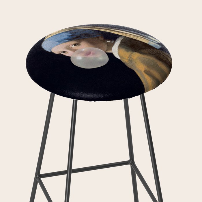 Girl with pearl earring blowing bubble gum Stool Gallery Image 2