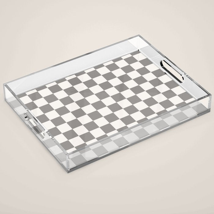 Textured Plaid pattern black and white  Acrylic Tray Gallery Image 1