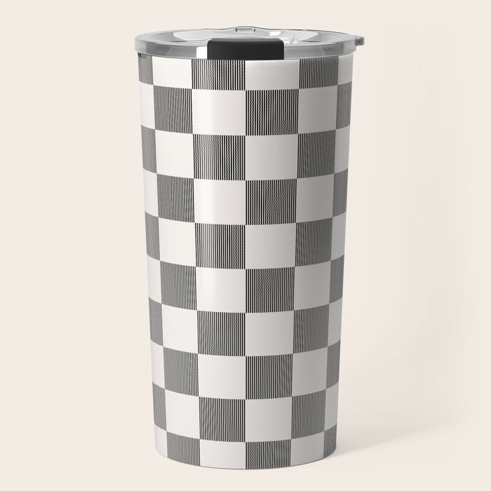 Textured Plaid pattern black and white  Travel Mug Gallery Image 1