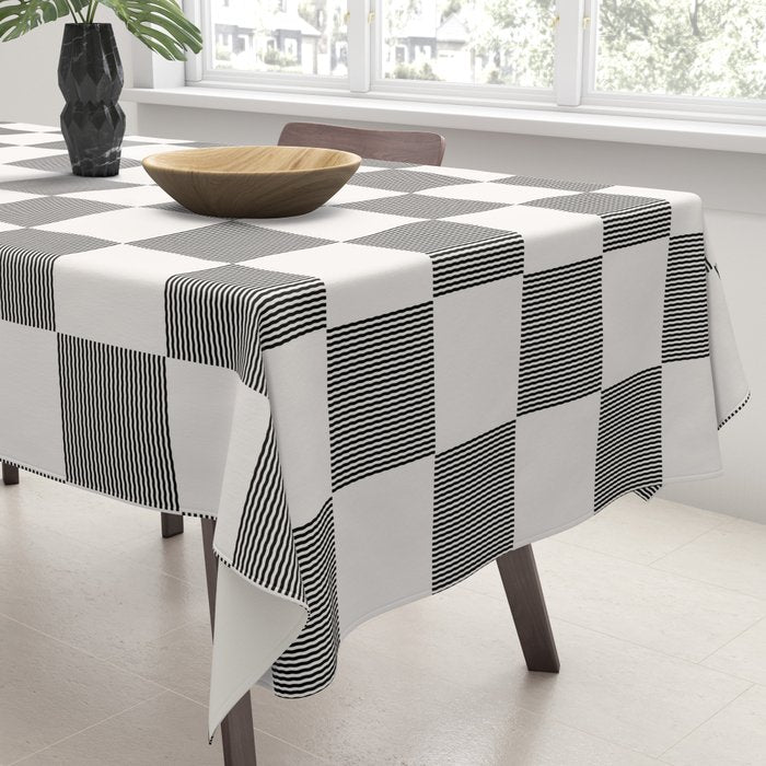 Textured Plaid pattern black and white  Tablecloth Gallery Image 3