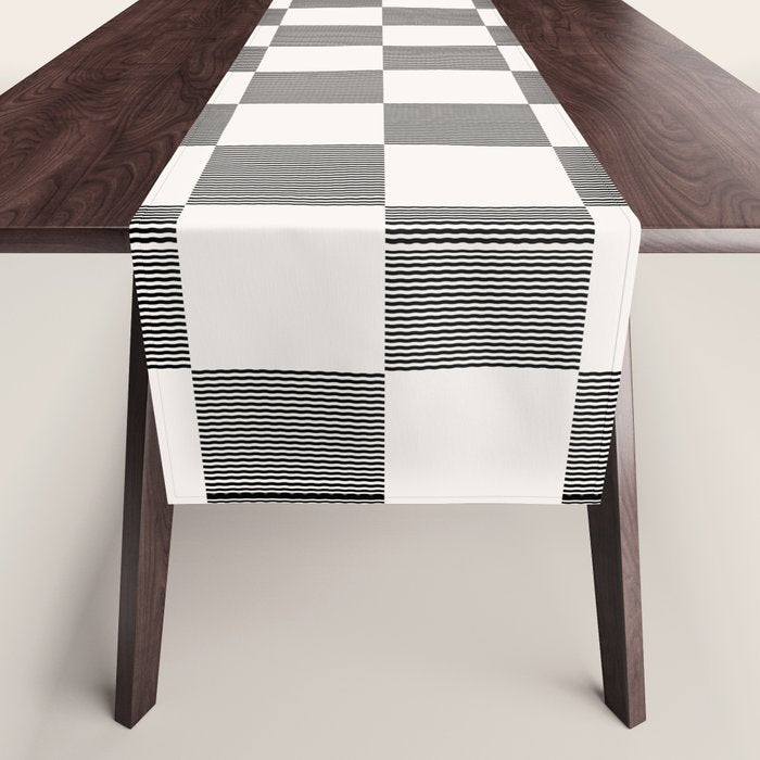 Textured Plaid pattern black and white  Table Runner Gallery Image 1