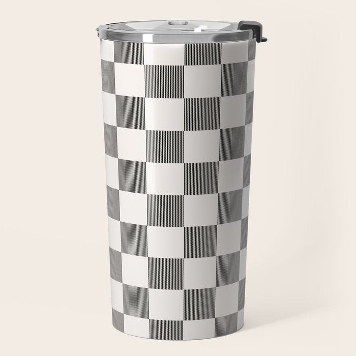 Textured Plaid pattern black and white  Travel Mug Gallery Image 2