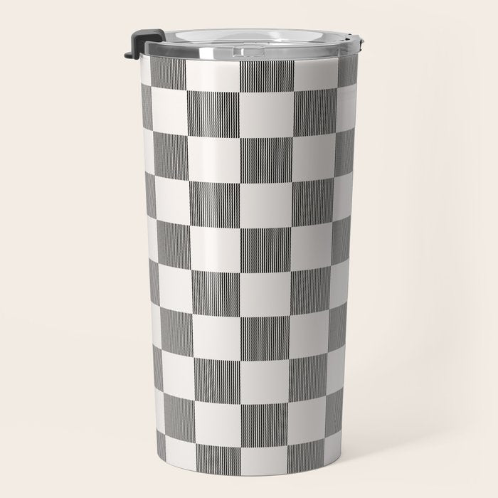 Textured Plaid pattern black and white  Travel Mug Gallery Image 3