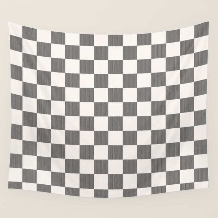 Textured Plaid pattern black and white  Wall Tapestry Gallery Image 4