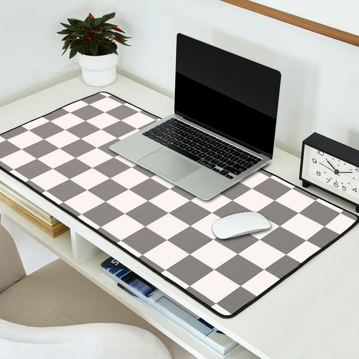 Textured Plaid pattern black and white  Desk Mat Gallery Image 2