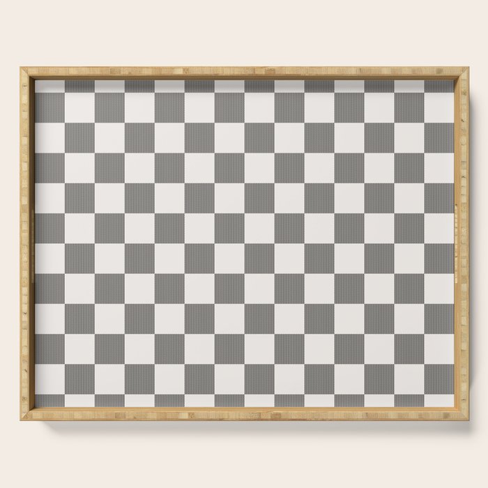 Textured Plaid pattern black and white  Serving Tray Gallery Image 1