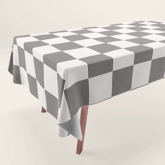 Textured Plaid pattern black and white  Tablecloth Gallery Image 1