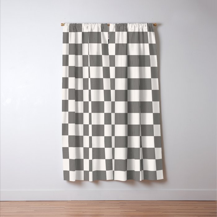 Textured Plaid pattern black and white  Window Curtain Gallery Image 3