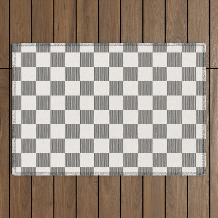 Textured Plaid pattern black and white  Outdoor Rug Gallery Image 1