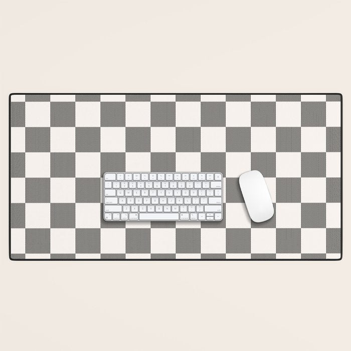 Textured Plaid pattern black and white  Desk Mat Gallery Image 1