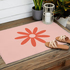 Flower Time Minimalist Floral Pattern in Blush Pink and Coral Outdoor Rug Gallery Image 2