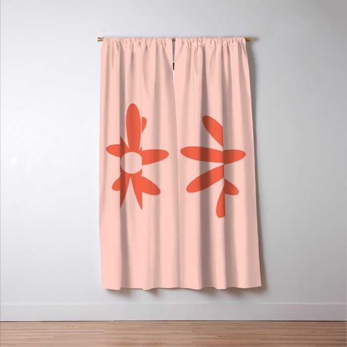 Flower Time Minimalist Floral Pattern in Blush Pink and Coral Window Curtain Gallery Image 3