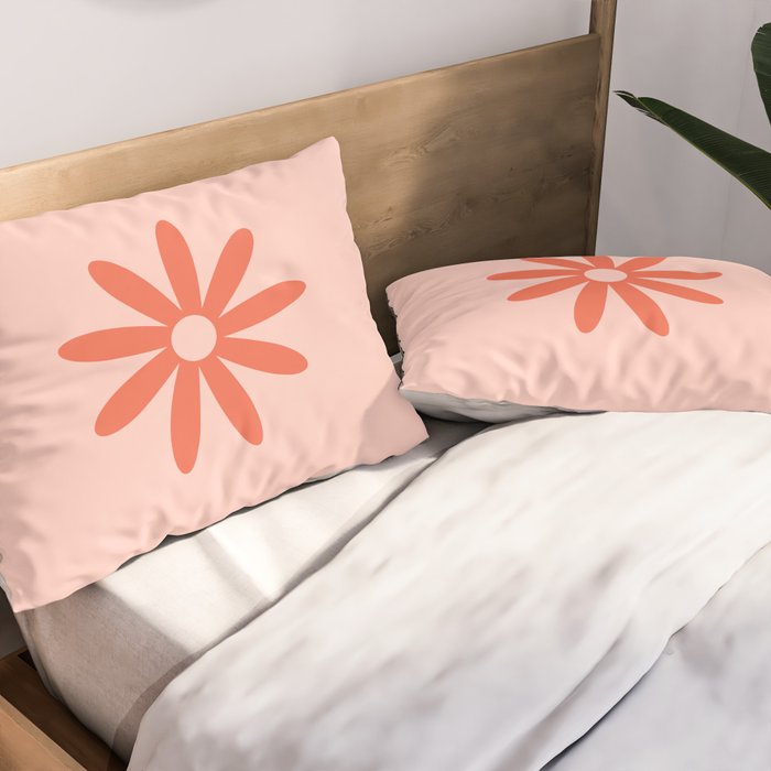 Flower Time Minimalist Floral Pattern in Blush Pink and Coral Pillow Sham Gallery Image 2