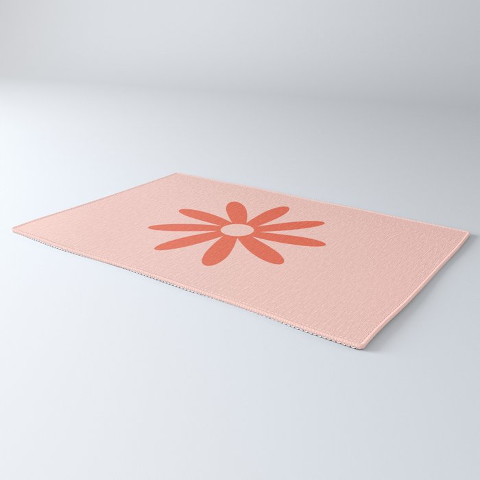 Flower Time Minimalist Floral Pattern in Blush Pink and Coral Rug Gallery Image 3