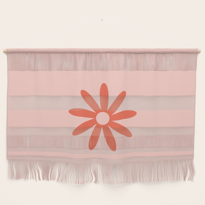 Flower Time Minimalist Floral Pattern in Blush Pink and Coral Wall Hanging Gallery Image 1