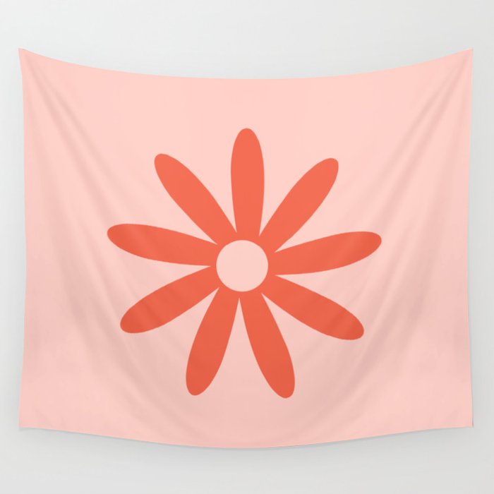 Flower Time Minimalist Floral Pattern in Blush Pink and Coral Wall Tapestry Gallery Image 1