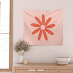 Flower Time Minimalist Floral Pattern in Blush Pink and Coral Wall Tapestry Gallery Image 2