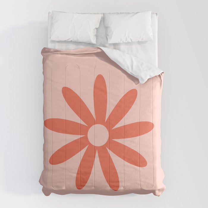 Flower Time Minimalist Floral Pattern in Blush Pink and Coral Comforter Gallery Image 1