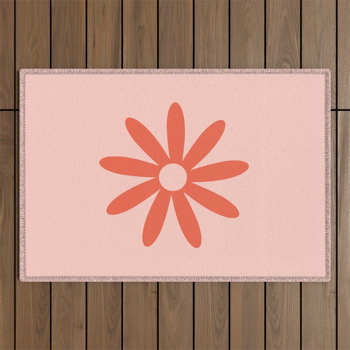 Flower Time Minimalist Floral Pattern in Blush Pink and Coral Outdoor Rug Gallery Image 1