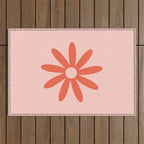 Flower Time Minimalist Floral Pattern in Blush Pink and Coral Outdoor Rug Gallery Image 1
