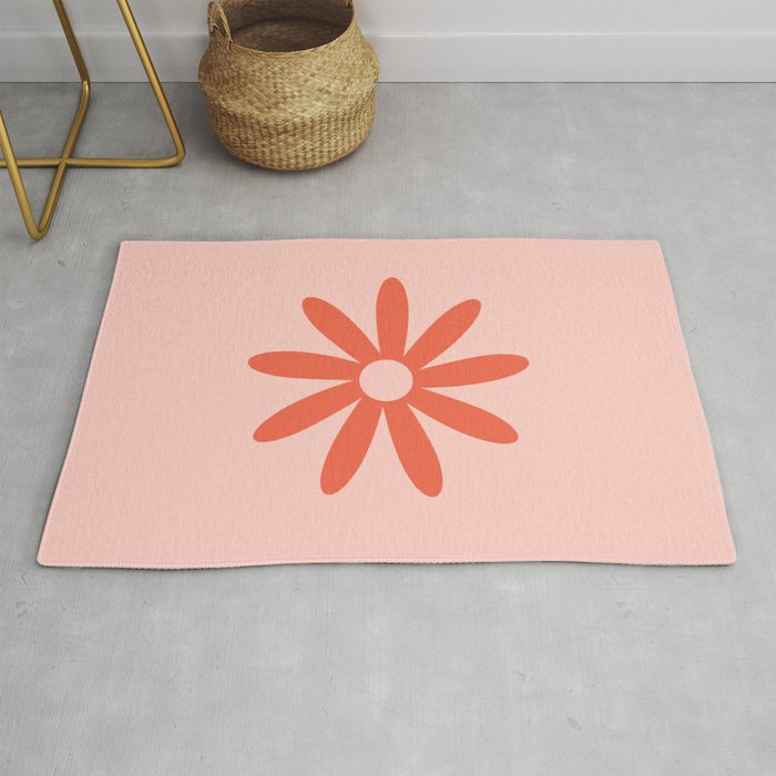 Flower Time Minimalist Floral Pattern in Blush Pink and Coral Rug Gallery Image 1