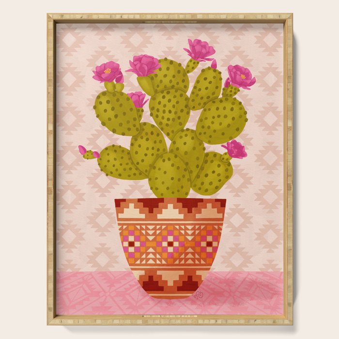 Prickly Pear Cactus in Southwestern Pot Serving Tray Gallery Image 1