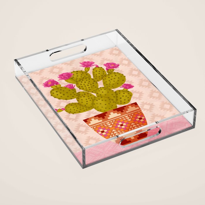 Prickly Pear Cactus in Southwestern Pot Acrylic Tray Gallery Image 1