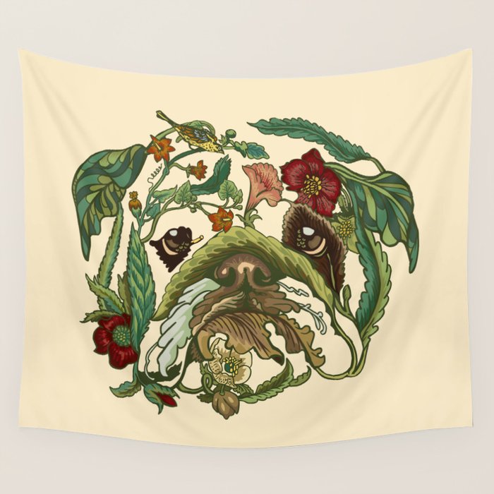 Botanical English Bulldog Wall Tapestry Gallery Image 1