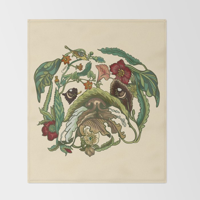 Botanical English Bulldog Throw Blanket Gallery Image 2