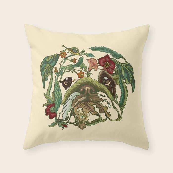 Botanical English Bulldog Throw Pillow Gallery Image 6