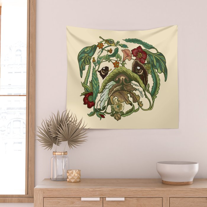 Botanical English Bulldog Wall Tapestry Gallery Image 2