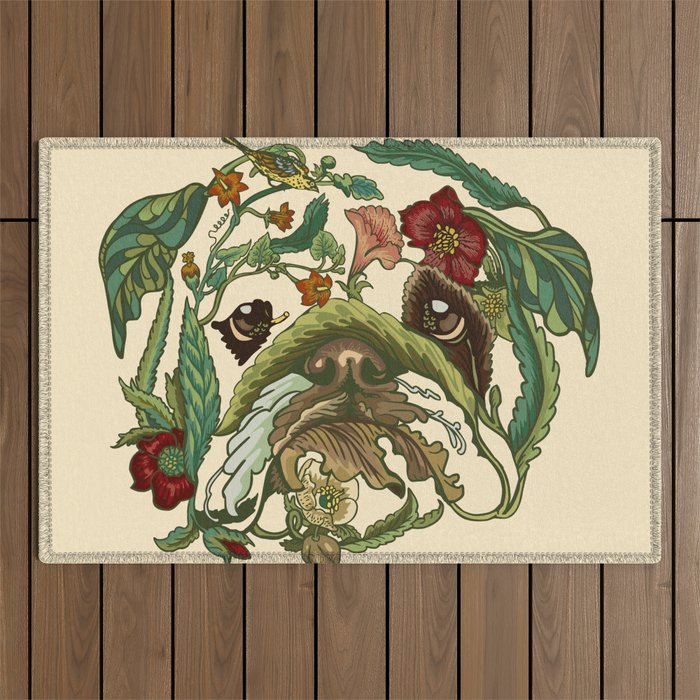 Botanical English Bulldog Outdoor Rug Gallery Image 1