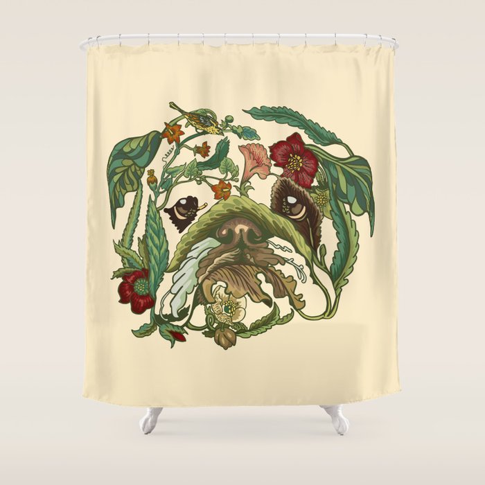 Botanical English Bulldog Shower Curtain Gallery Image 1