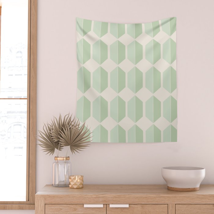 Hexagonal Pattern VI Soft Green Wall Tapestry Gallery Image 2
