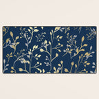 Floral Leaves, Navy Blue and Gold, Wall Art Prints Desk Mat Gallery Image 3