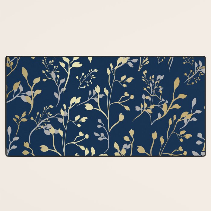 Floral Leaves, Navy Blue and Gold, Wall Art Prints Desk Mat Gallery Image 3