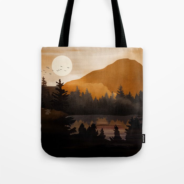 Golden Glimmer Mountain Lake Tote Bag Gallery Image 1