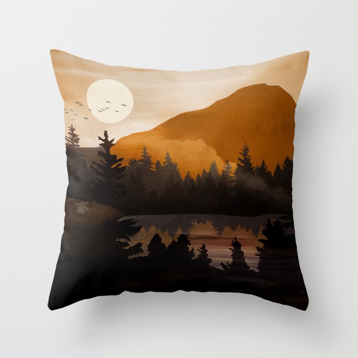 Golden Glimmer Mountain Lake Throw Pillow Gallery Image 6