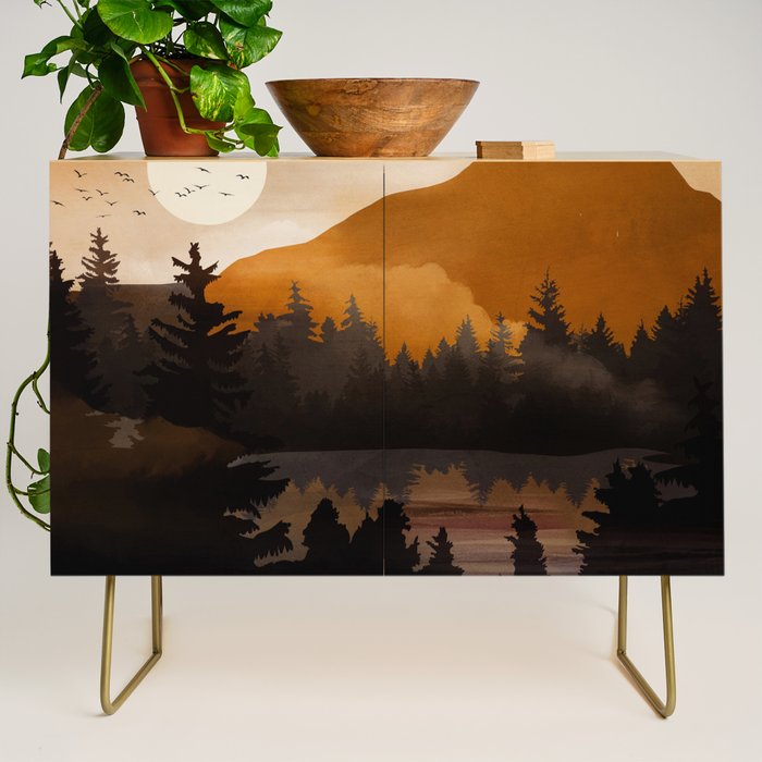Golden Glimmer Mountain Lake Credenza Gallery Image 1