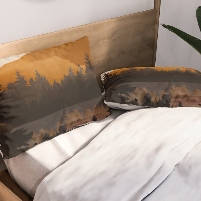 Golden Glimmer Mountain Lake Pillow Sham Gallery Image 2