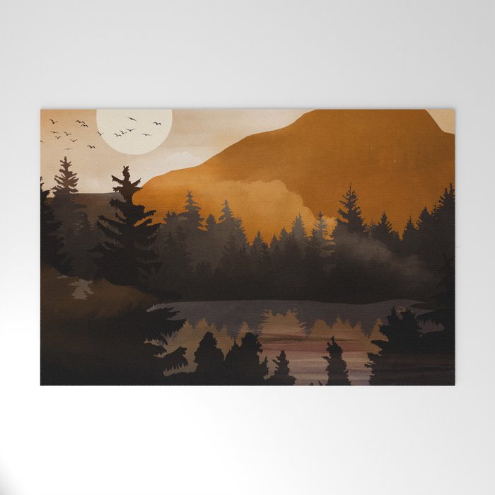 Golden Glimmer Mountain Lake Welcome Mat Gallery Image 1