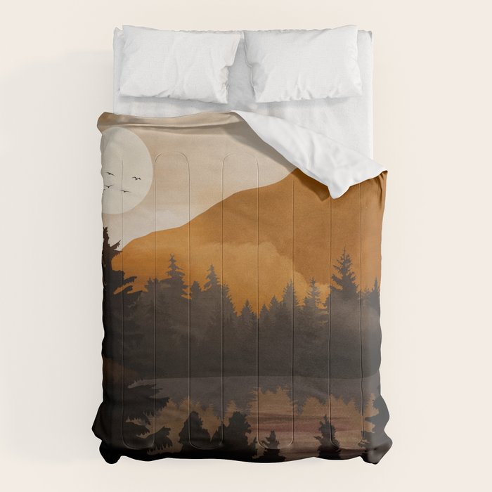 Golden Glimmer Mountain Lake Comforter Gallery Image 1