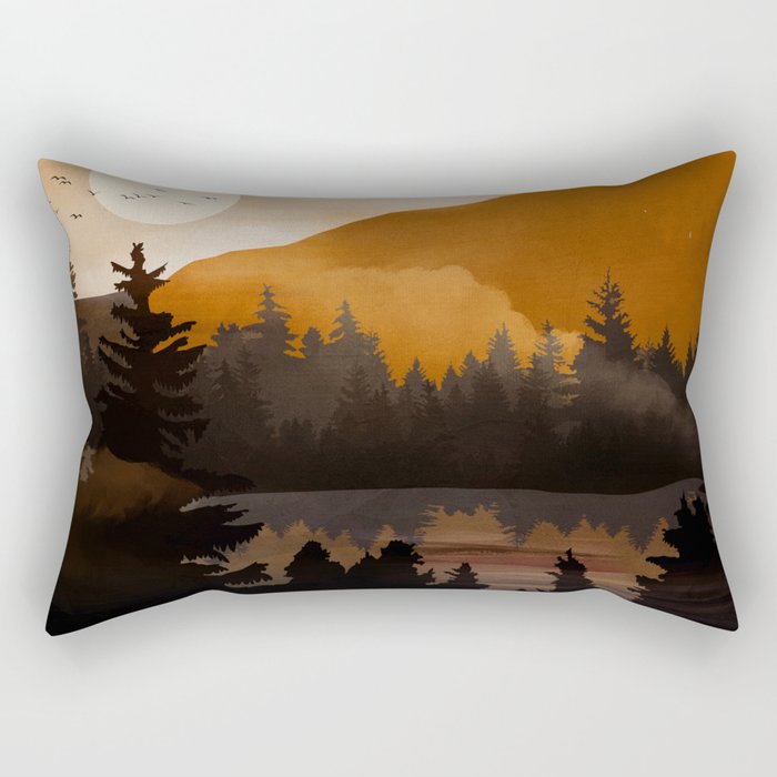 Golden Glimmer Mountain Lake Rectangular Pillow Gallery Image 2